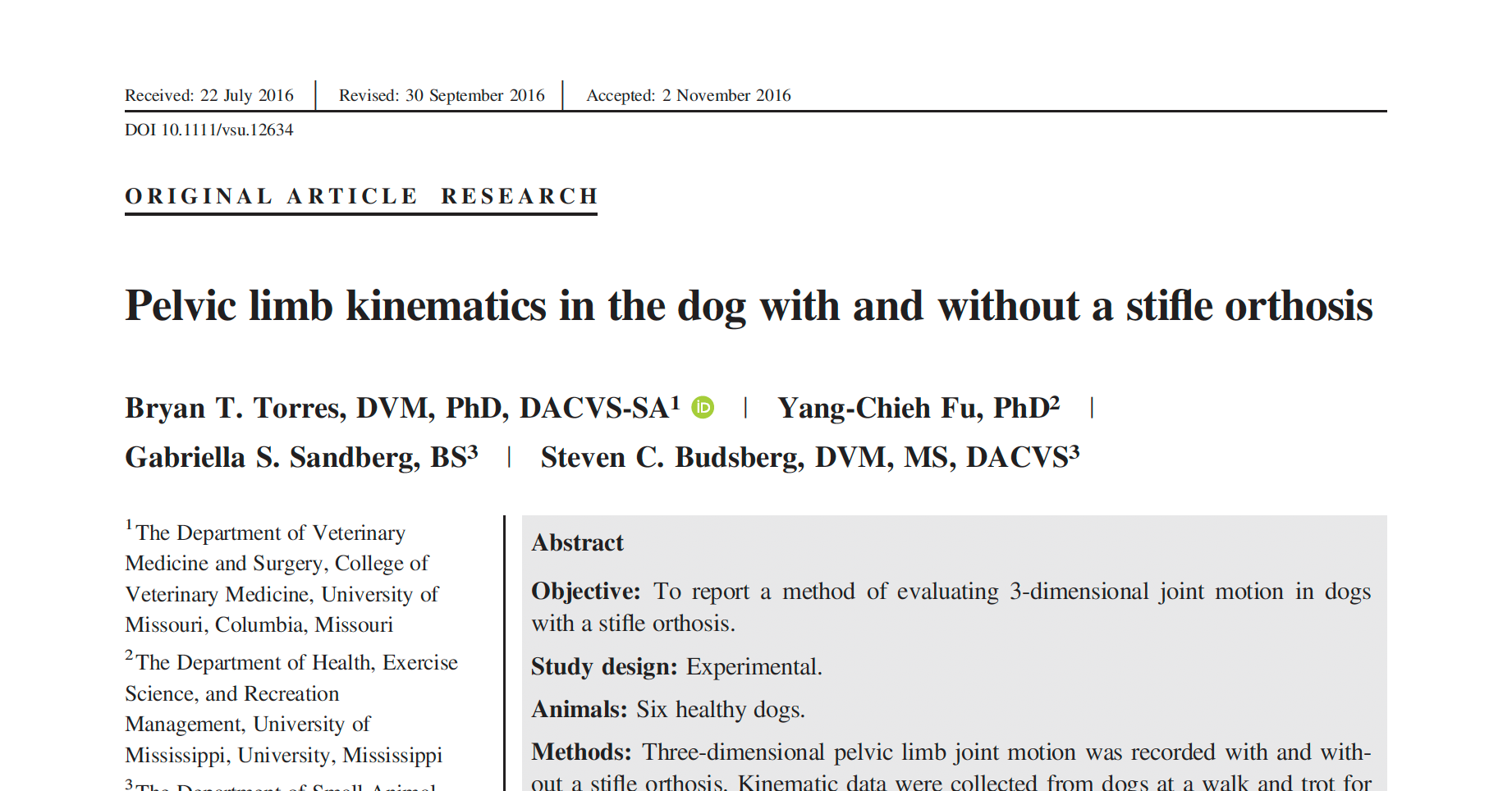 screenshot of the top of a research study about Hero Stifle brace